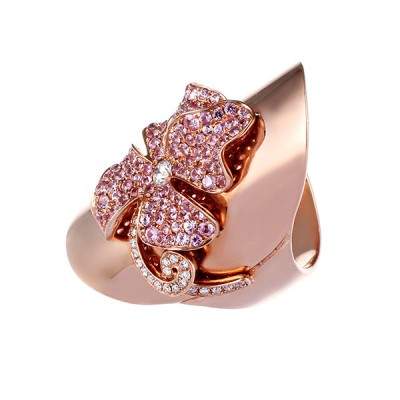 Кольцо золото с бриллиантами и розовым сапфиром «Pink Camellia» JV (арт.R0002113A02_PS_PINK)