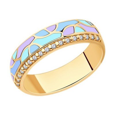 Кольцо из золочёного серебра с фианитами и эмалью (Арт.93-110-01574-1)