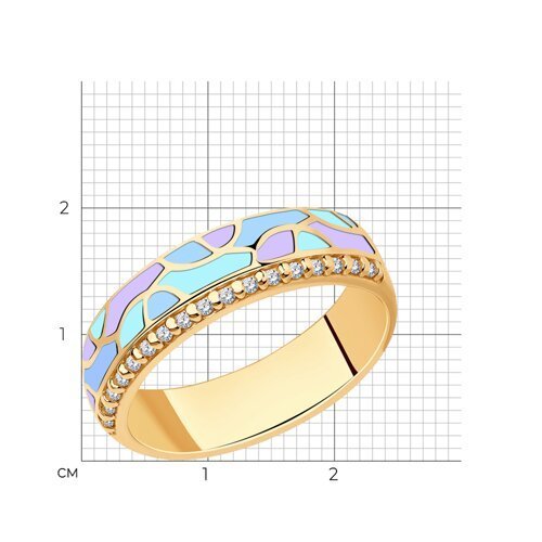 Кольцо из золочёного серебра с фианитами и эмалью (Арт.93-110-01574-1)
