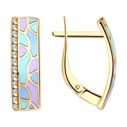 Серьги из золочёного серебра с фианитами и эмалью (Арт.93-120-01574-1)