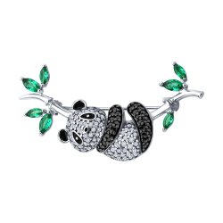 Брошь из серебра с фианитами и эмалью (Арт.94040345)