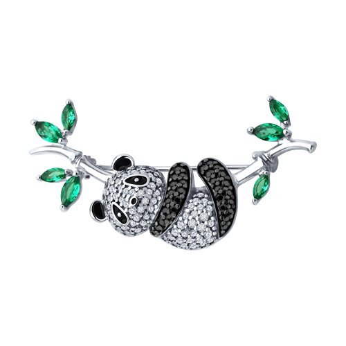 Брошь из серебра с фианитами и эмалью (Арт.94040345)