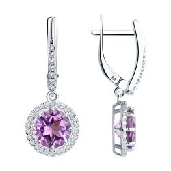 Серьги из серебра с аметистами и фианитами (Арт.94-321-02052-3)