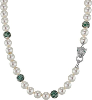 Ожерелье из серебра с жемчугом и куб. цирконием (Арт.127l-fp-grk-1)