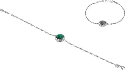 Браслет из серебра с кошачим глазом и куб. цирконием (Арт.fgb-1-10-h-45-s)