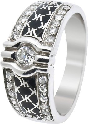 Кольцо из белого золота с бриллиантом и эмалью (Арт.3160dlbkg)