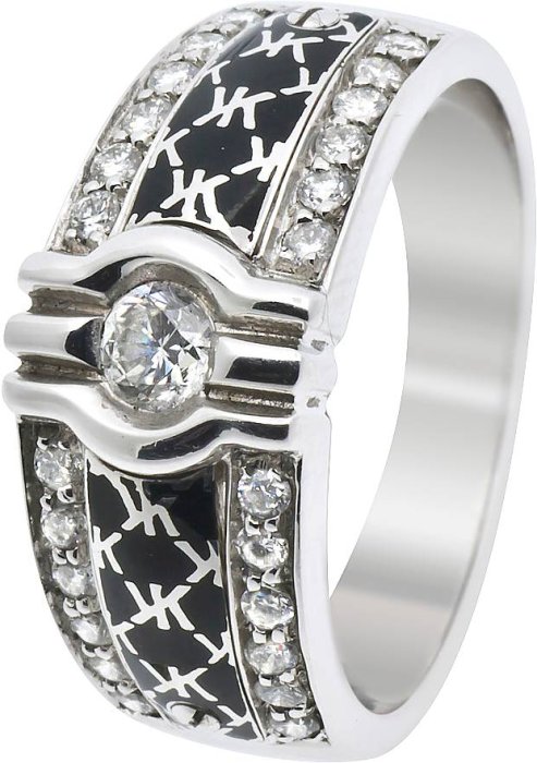 Кольцо из белого золота с бриллиантом и эмалью (Арт.3160dlbkg)