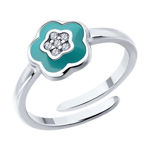 Серебряное кольцо SOKOLOV с фианитами и эмалью «Цветочная нежность» (арт. 94-110-02148-1)