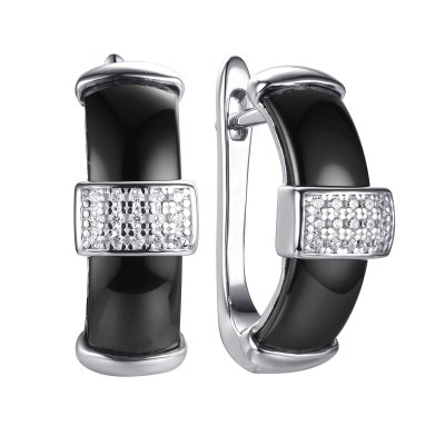 Серьги из серебра с керамикой и фианитом (Арт.tc-e00252-b-w-x-x-w)