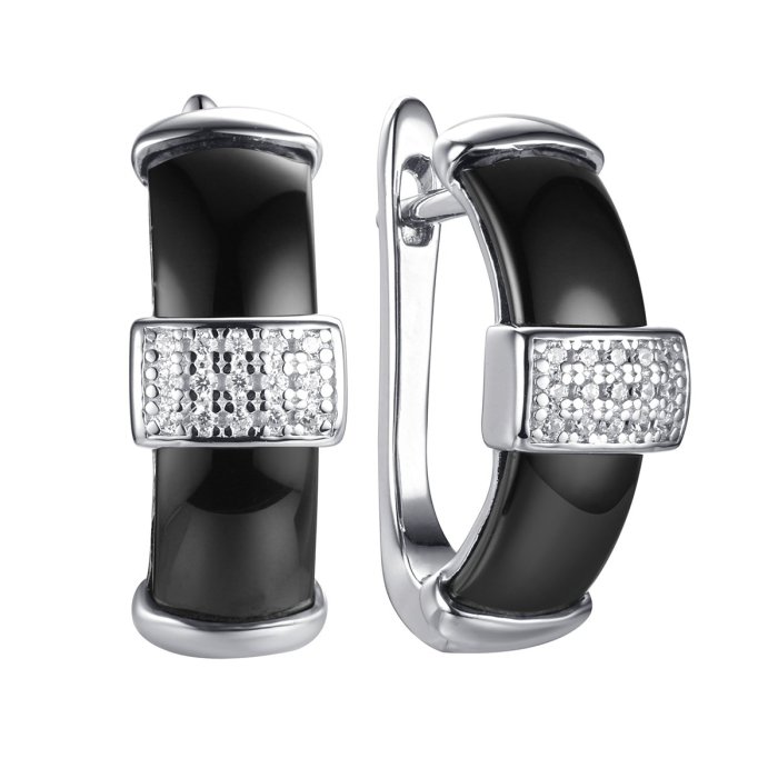 Серьги из серебра с керамикой и фианитом (Арт.tc-e00252-b-w-x-x-w)