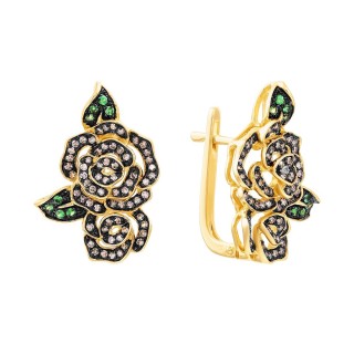 Серьги золотые с бриллиантами и цаворитами «Розы Ночи» JIVAGOLD (арт.E51339A1S14YB001_SR_DN_TV_YG)