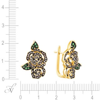 Серьги золотые с бриллиантами и цаворитами «Розы Ночи» JIVAGOLD (арт.E51339A1S14YB001_SR_DN_TV_YG)