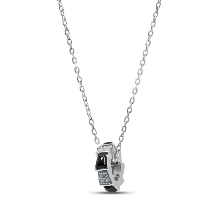 Ожерелье серебряное с ониксом и куб. цирконием «Крылья ночи» MY JEWELS (арт.2512)