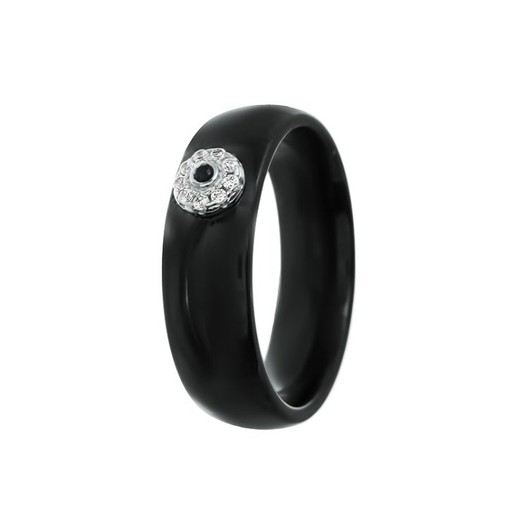 Кольцо из серебра с керамикой и фианитом (Арт.tc-r00692-b-w-b-x-w)