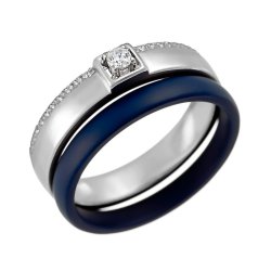 Кольцо из серебра с керамикой и куб. цирконием (Арт.tm-r00689-vl-w-w-x-w)