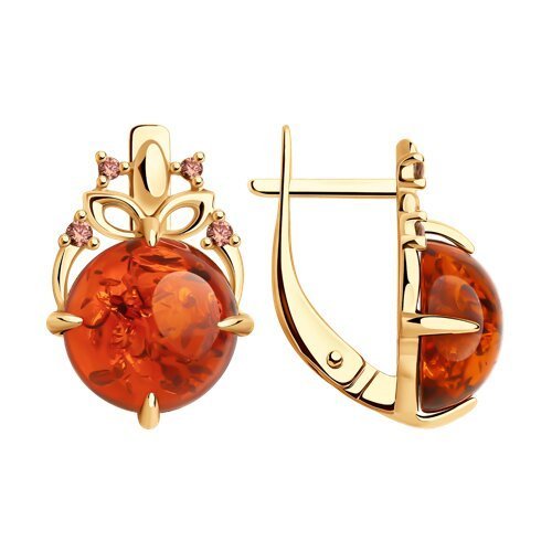 Серьги из золочёного серебра с янтарём и фианитами (Арт.83020365)