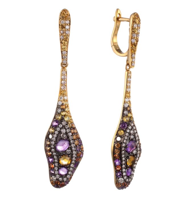 Серьги из золота с бриллиантом и родолитом (Арт.mker0735_sm_bt_rh_pink)