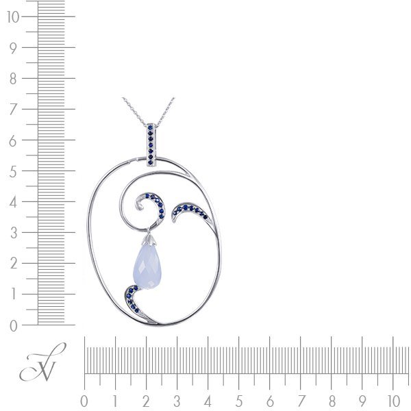 Цепь из белого золота с сапфиром и халцедоном (Арт.p33301a_tsp_sa_ch_wg)