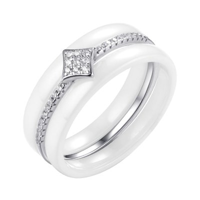 Кольцо из серебра с керамикой и фианитом (Арт.tc-r00701-w-w-x-x-w)