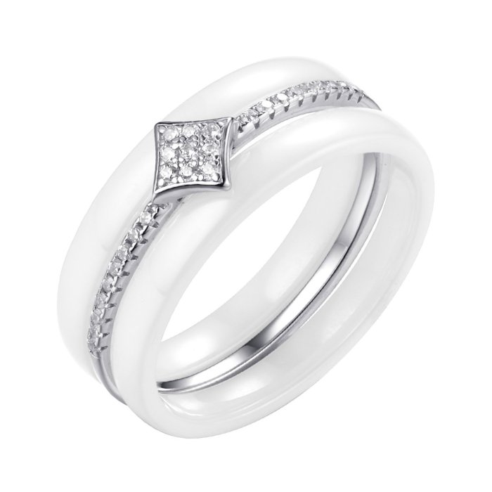 Кольцо из серебра с керамикой и фианитом (Арт.tc-r00701-w-w-x-x-w)