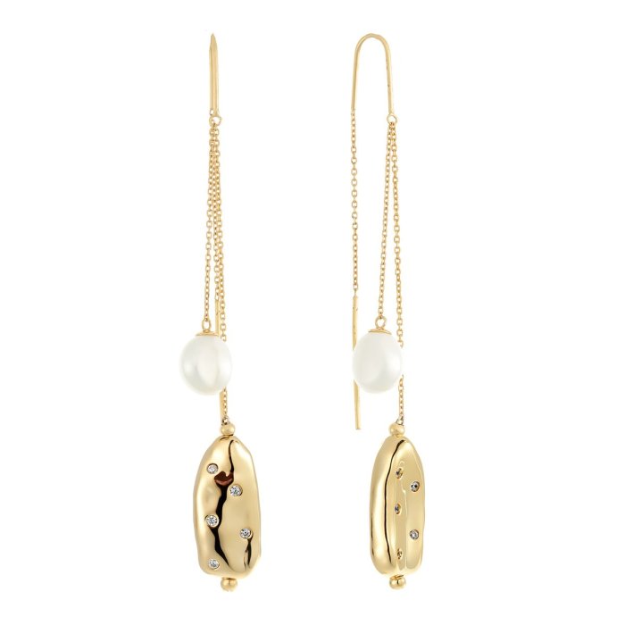 Серьги из серебра с жемчугом и куб. цирконием (Арт.rb-e361-2-x-l-pn-x-w)