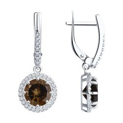 Серьги из серебра с раухтопазами и фианитами (Арт.94-321-02052-4)