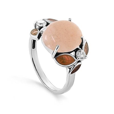 Кольцо серебряное с солнечным камнем и фианитами «Рассвет лепестков» Kabarovsky (арт.11-543-20523)