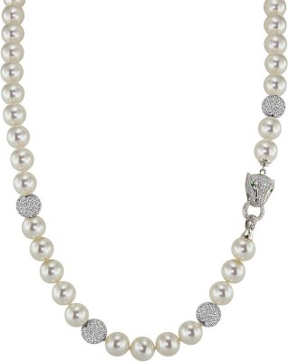 Ожерелье из серебра с жемчугом и куб. цирконием (Арт.127l-fp-sk-1-s)