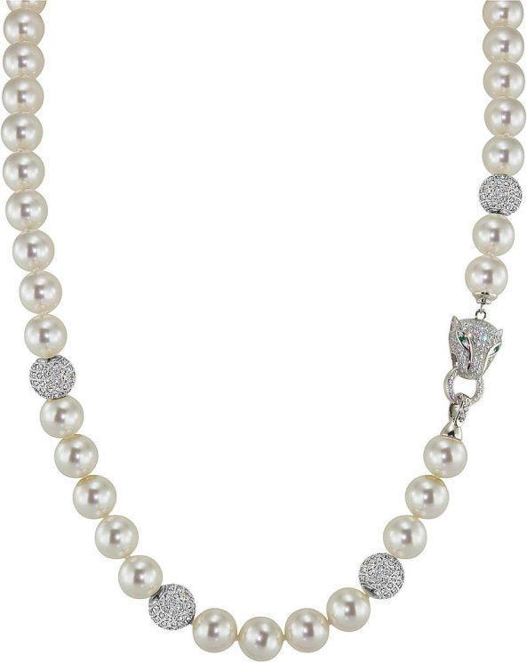 Ожерелье из серебра с жемчугом и куб. цирконием (Арт.127l-fp-sk-1-s)
