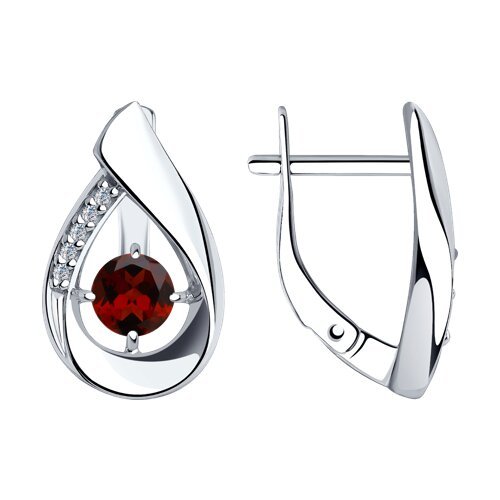 Серьги из серебра с гранатами и фианитами (Арт.94-320-00695-2)