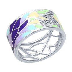 Кольцо из серебра с эмалью с фианитами (Арт.94012402)