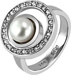 Кольцо из серебра с жемчугом и кристаллом swarovski Русские Самоцветы (Арт.qcurorbit_54)
