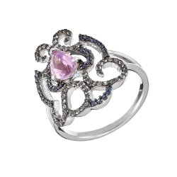 Кольцо из серебра с аметистом и иолитом (Арт.as-r00465-x-w-pur-x-bl)