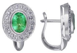 Серьги из золота с бриллиантом и изумрудом Русские Самоцветы (Арт.95309)