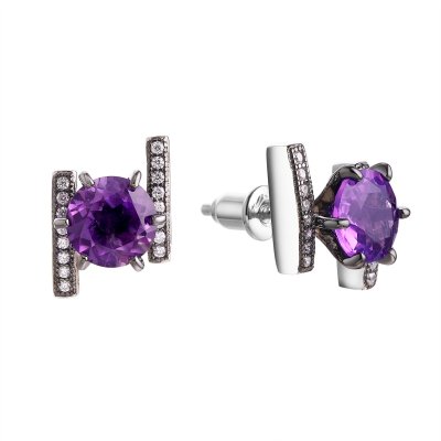 Серьги из серебра с аметистом и фианитом (Арт.mp-e00013-x-wb-pur-x-w)