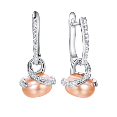 Серьги с жемчугом и фианитом «Nautilus Grace» Fresh Jewelry (арт.PI-E02458-X-W-PNP-X-W)