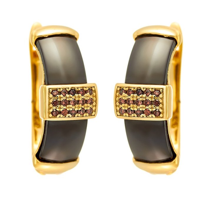 Серьги из серебра с керамикой и куб. цирконием (Арт.tc-e00252-br-l-x-x-br)