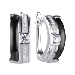 Серьги из серебра с керамикой и фианитом (Арт.tc-e00691-b-w-w-x-w)