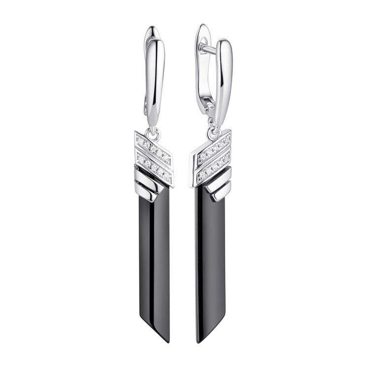 Серьги из серебра с керамикой и фианитом (Арт.tc-e01240-b-w-x-x-w)