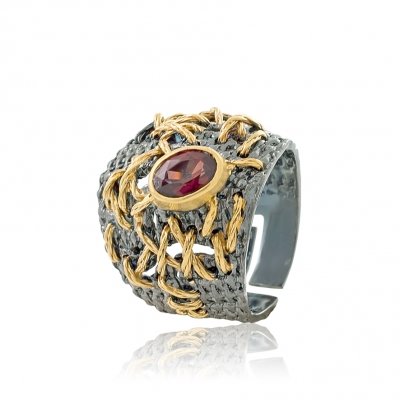 Серебряное кольцо BEAVERS с гранатом 1183g_ox