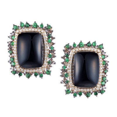 Серьги из золота с бриллиантом и ониксом (Арт.hf04715e-yongg_sr_dn_ox_tv_yg)