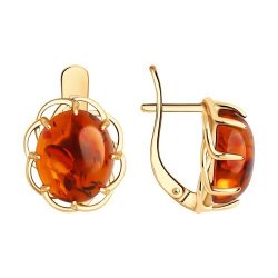 Серьги из золочёного серебра с янтарём (Арт.83020366)