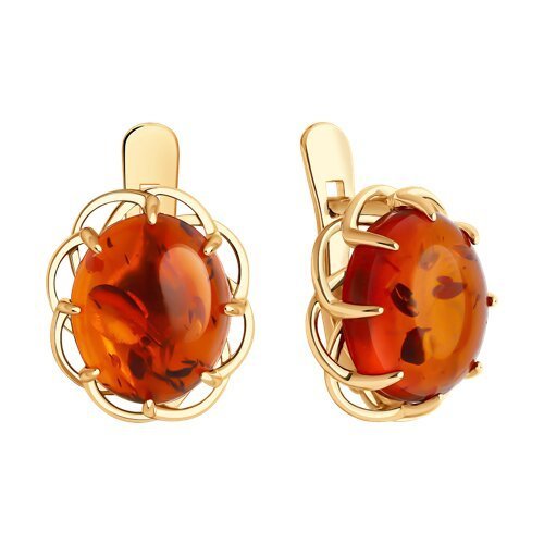 Серьги из золочёного серебра с янтарём «Солнечное сияние» SOKOLOV (арт.83020366)