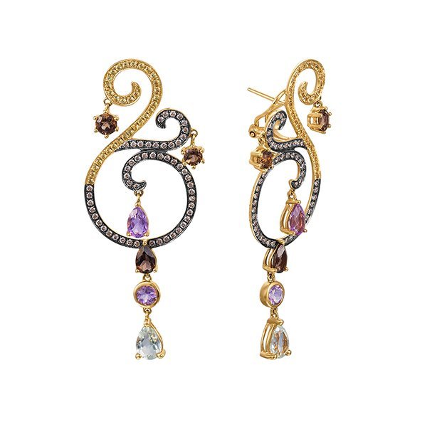 Серьги из золота с бриллиантом и празиолитом (Арт.me31978-br-ys-smq-am-yg_sr_dn_ys_ga_sq_yg)