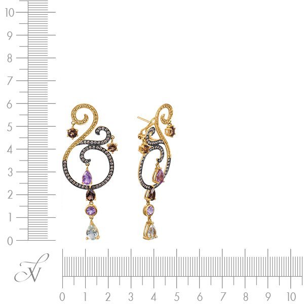 Серьги из золота с бриллиантом и празиолитом (Арт.me31978-br-ys-smq-am-yg_sr_dn_ys_ga_sq_yg)