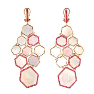 Серьги золотые с перламутром и рубинами «Honey Glow» Aurum(арт.ME34812A-PS-MOP-RG_SR_RU_SH_PINK)
