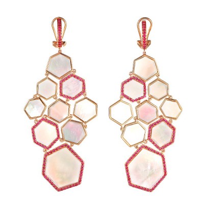 Серьги золотые с перламутром и рубинами «Honey Glow» Aurum(арт.ME34812A-PS-MOP-RG_SR_RU_SH_PINK)