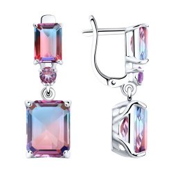 Серьги из серебра с ситаллами и сиреневыми фианитами (Арт.92021949)