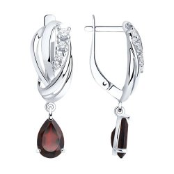 Серьги из серебра с гранатами и фианитами (Арт.92022258)