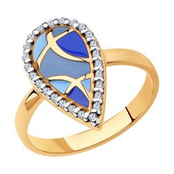 Кольцо из золочёного серебра с фианитами и эмалью (Арт.93-110-01582-1)